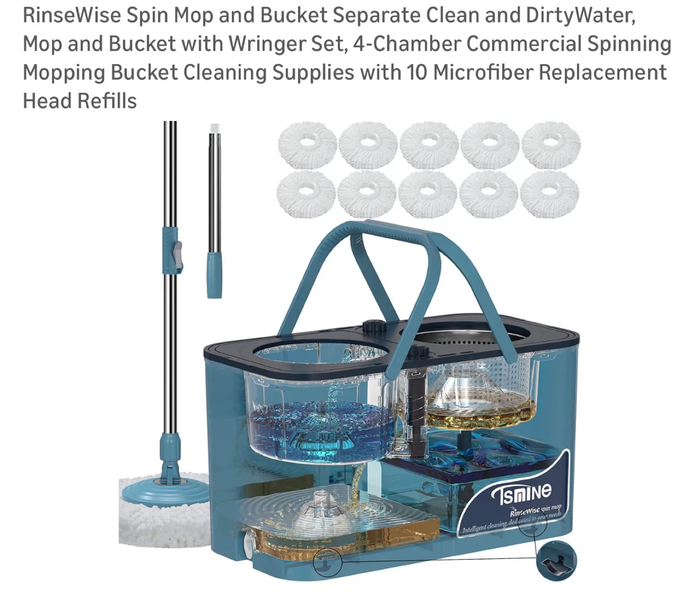 RinseWise Spin Mop and Bucket Set with 10 Refills