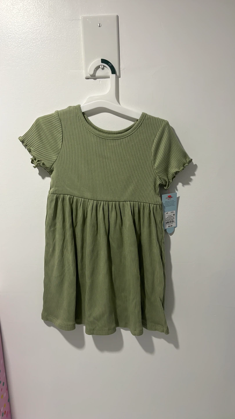 Cat & Jack Girls Ribbed Dress - Green, Size 4T