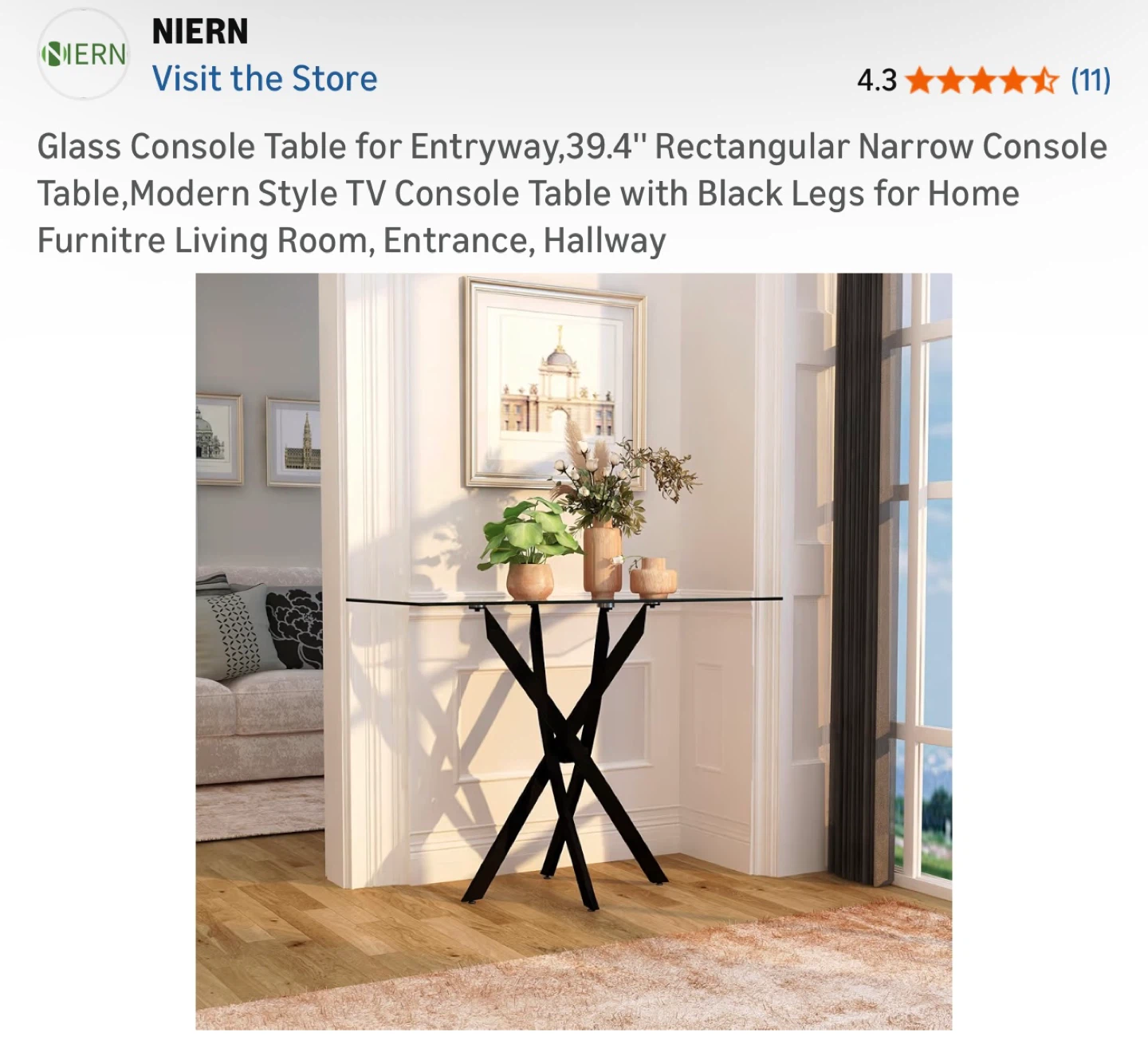 NIERN Narrow Tempered Glass Console Table - 39.4" Rectangular - photo 3