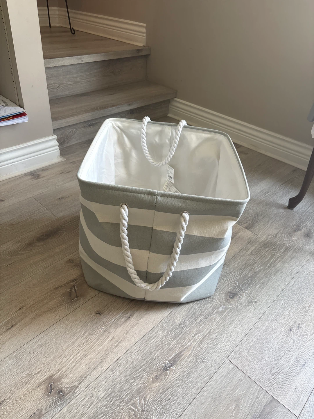Striped Fabric Storage Basket with Rope Handles - photo 5