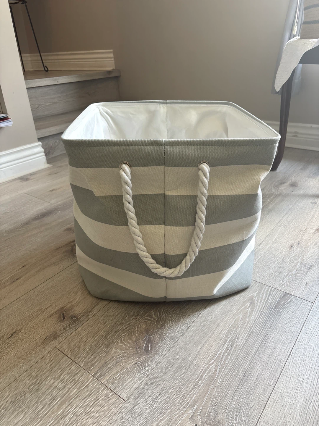 Striped Fabric Storage Basket with Rope Handles
