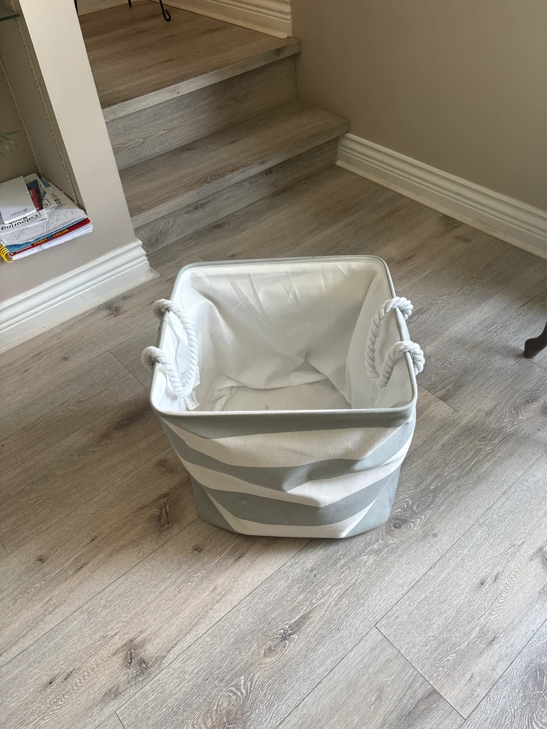 Striped Fabric Storage Basket with Rope Handles - photo 4