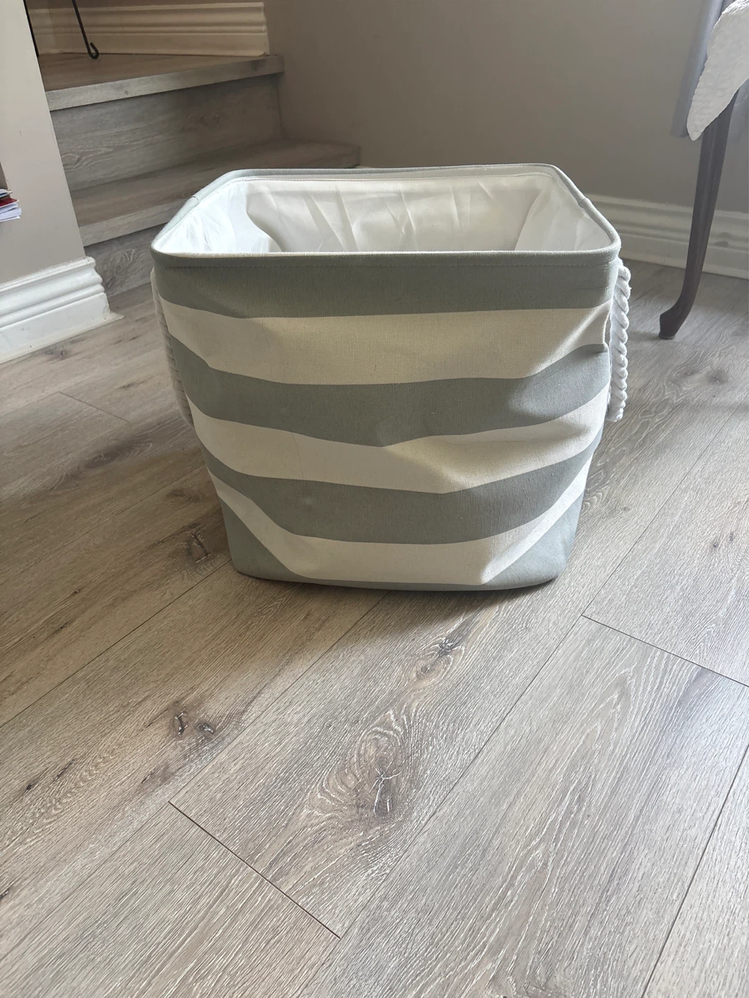 Striped Fabric Storage Basket with Rope Handles - photo 2
