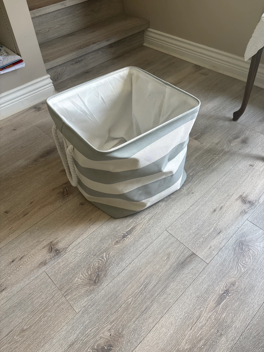 Striped Fabric Storage Basket with Rope Handles - photo 3