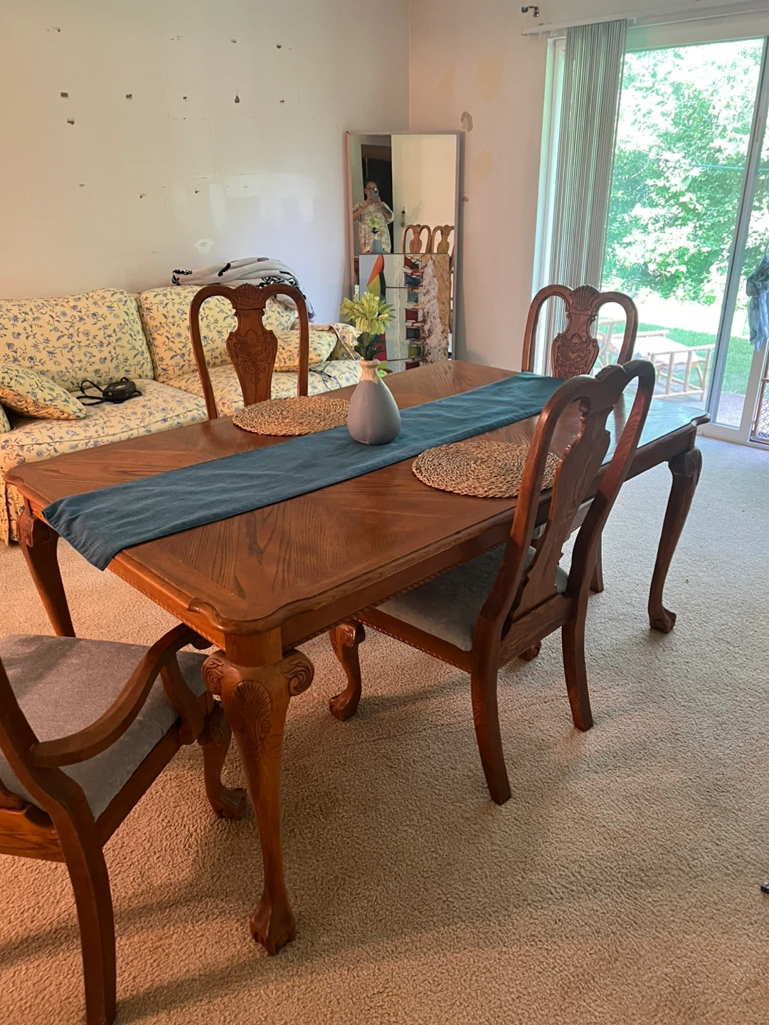 Wooden Dining Table with Upholstered Chairs