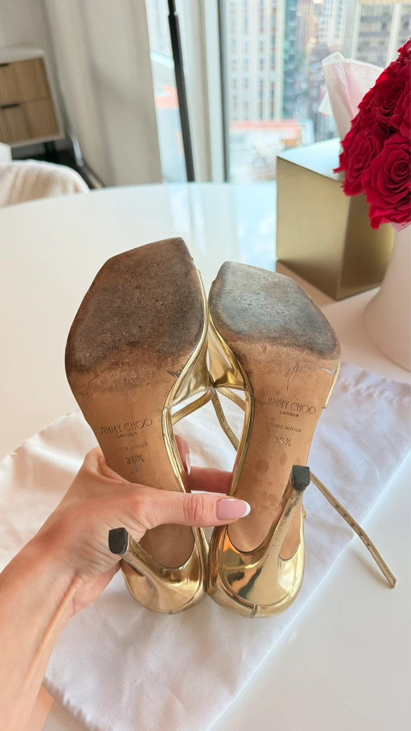 Jimmy Choo Metallic Gold Sandals 36.5 EU - photo 3