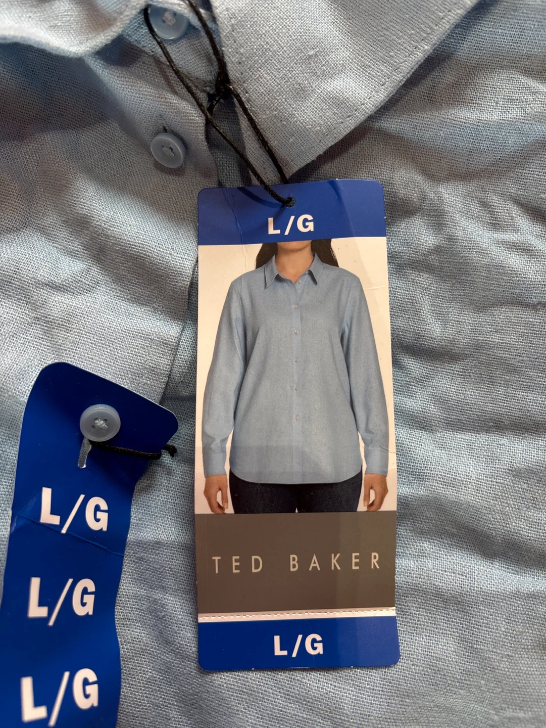 Ladies Ted Baker Light Blue Linen Blend Button-Up Shirt L/G - photo 2
