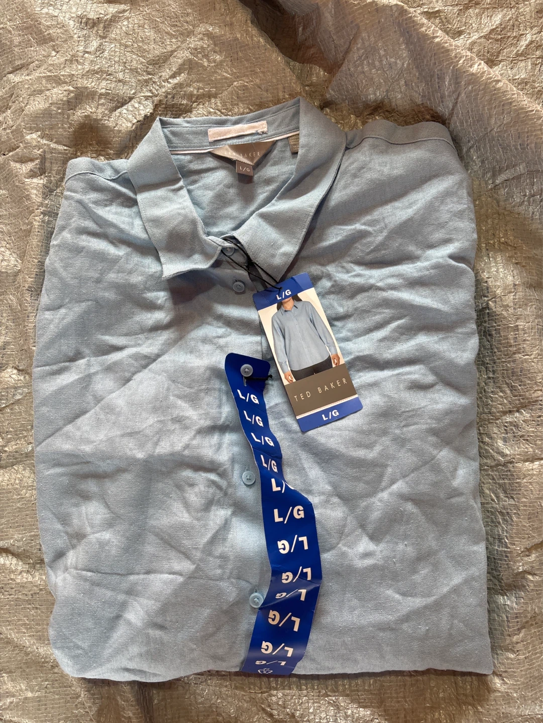 Ladies Ted Baker Light Blue Linen Blend Button-Up Shirt L/G