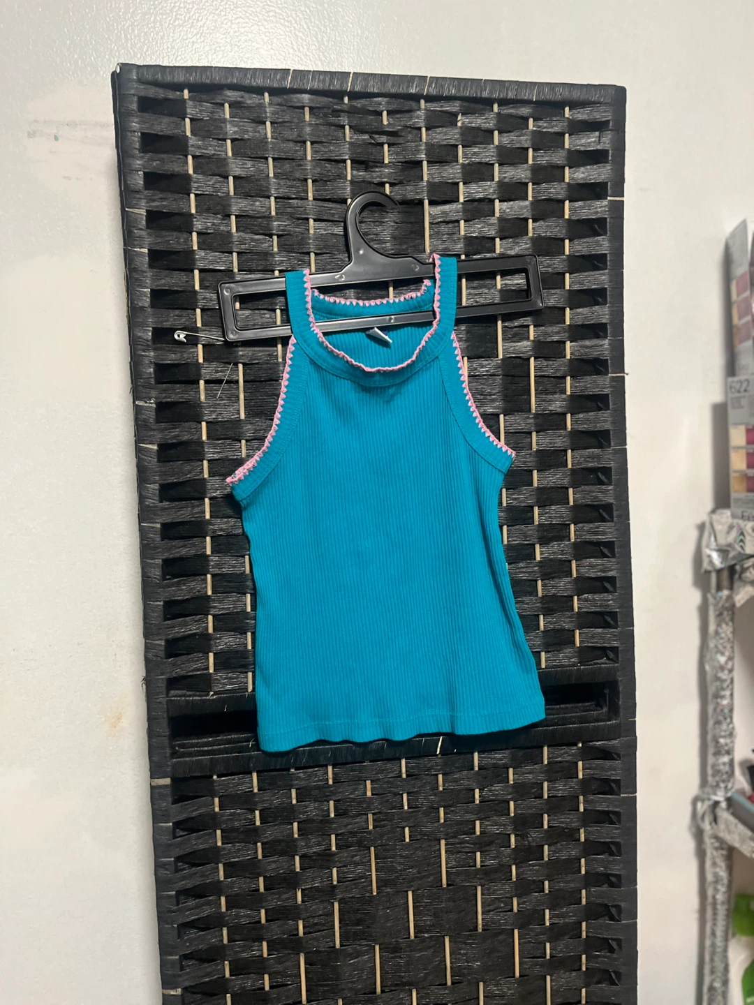 Turquoise Ribbed Tank Top with Pink size 5 kids