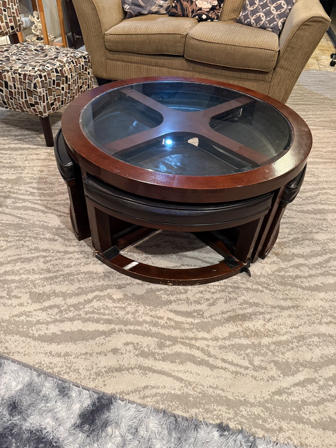 Round Coffee Table with Nesting Stools