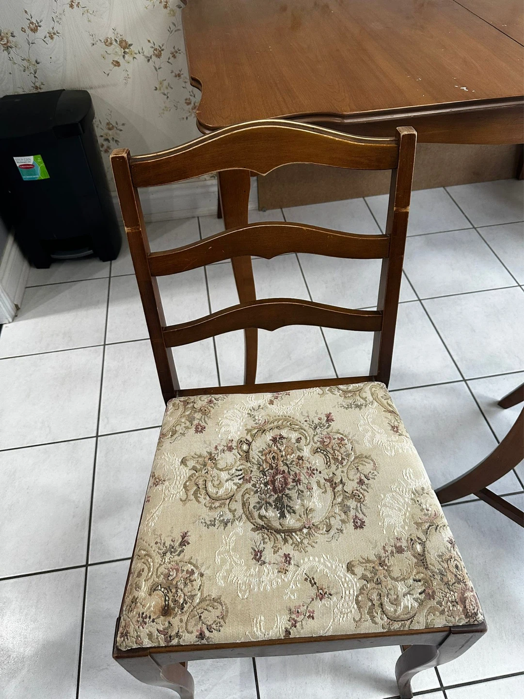 Vintage Wood Dining Chair with Floral Upholstery - photo 4