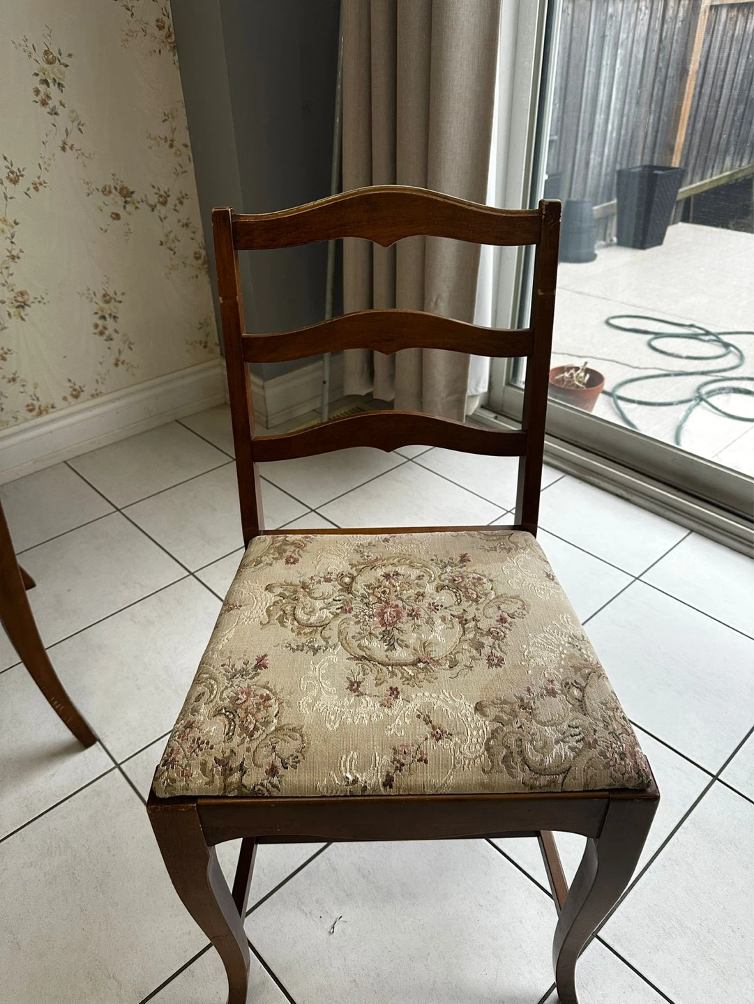 Vintage Wood Dining Chair with Floral Upholstery - photo 2