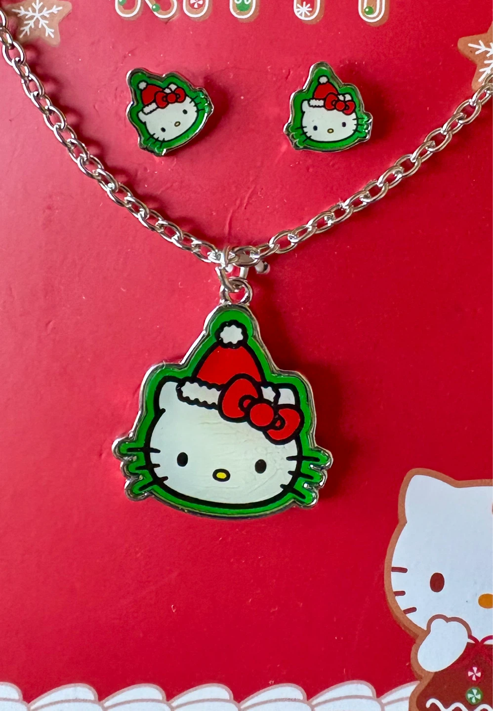 Official Sanrio Hello Kitty Christmas Jewelry Set & Earrings New - photo 3
