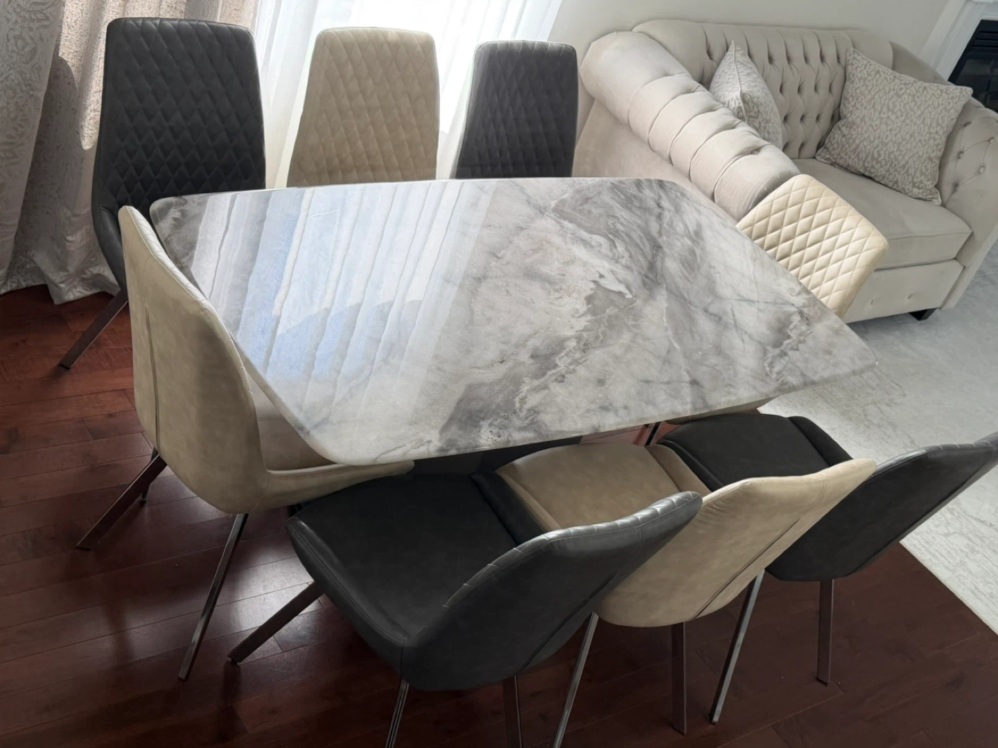 Modern 8-Person Dining Table Set – Marble Look Top with 8 Chairs - photo 4
