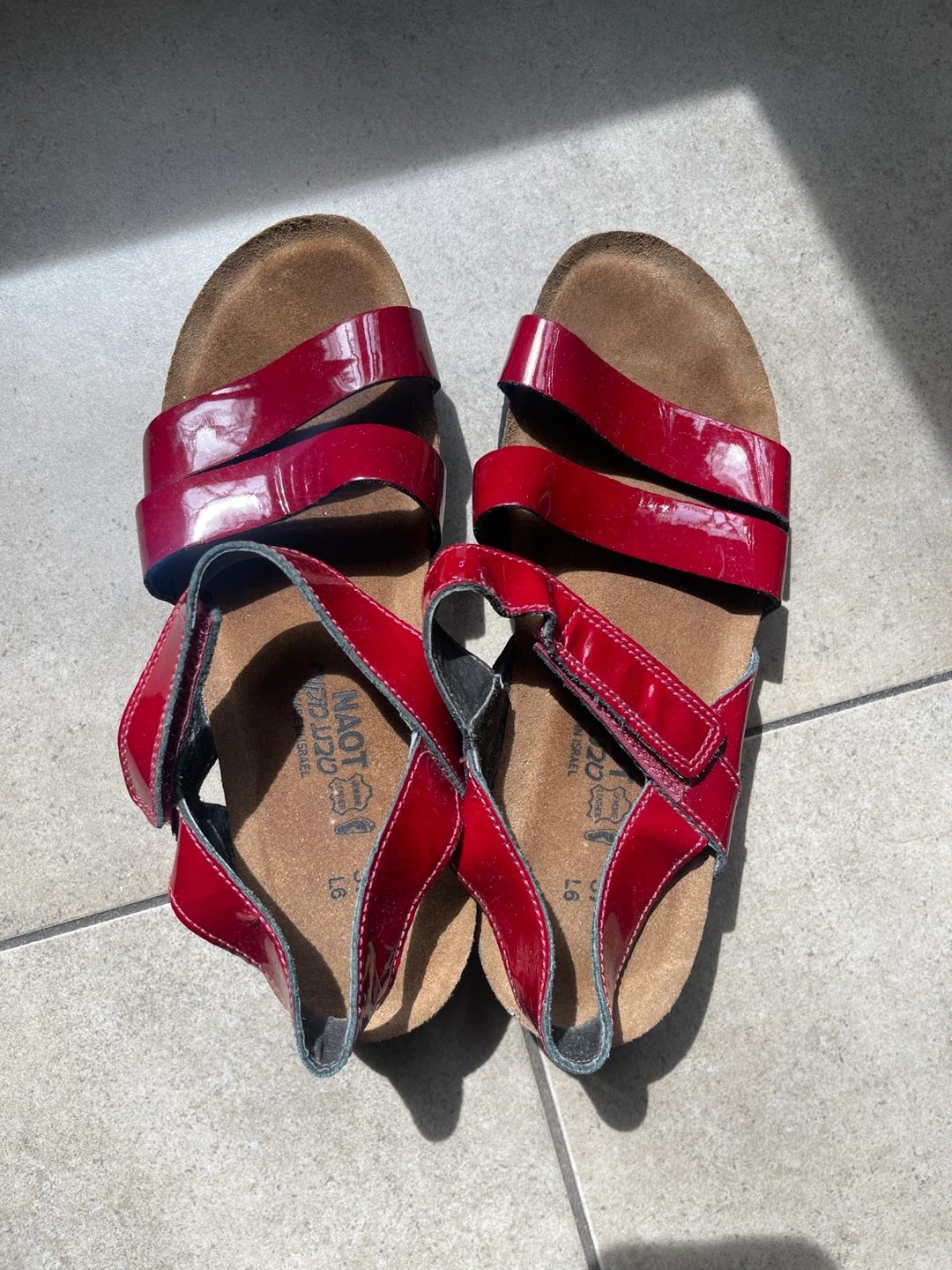 NAOT HAMAAT Red Patent Leather Strappy Sandals Size 6