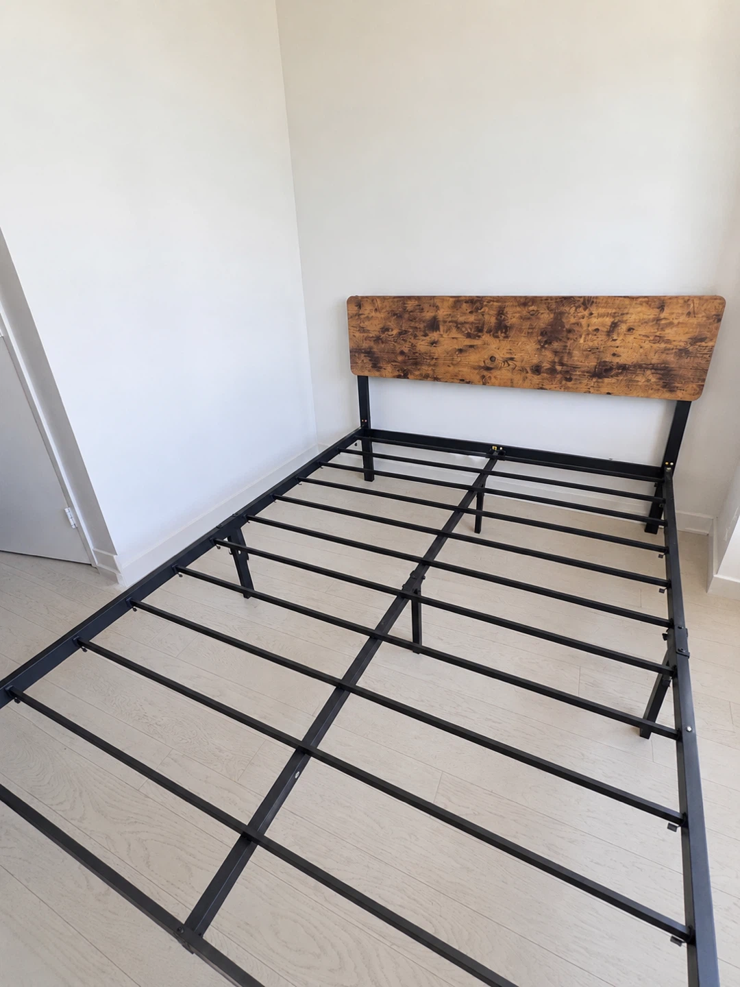 Full Size Bed Frame with Headboard - Rustic Wood Look - photo 2