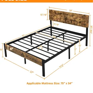 Full Size Bed Frame with Headboard - Rustic Wood Look