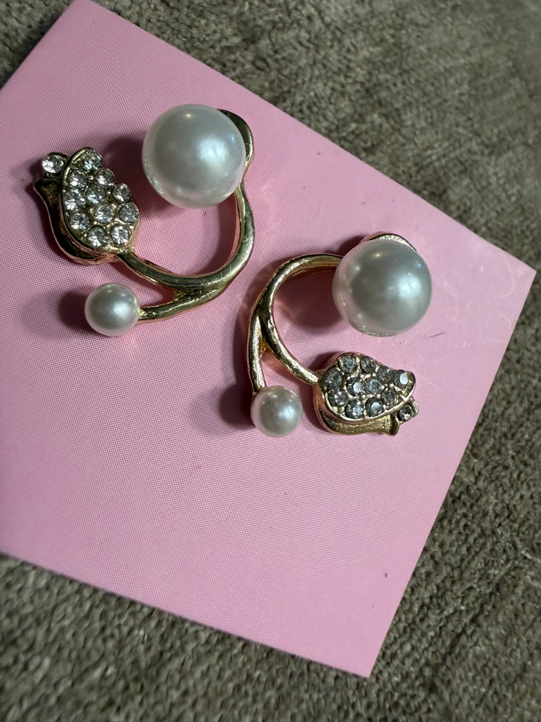 Gold Tone Pearl and Crystal Stud Earrings - photo 2