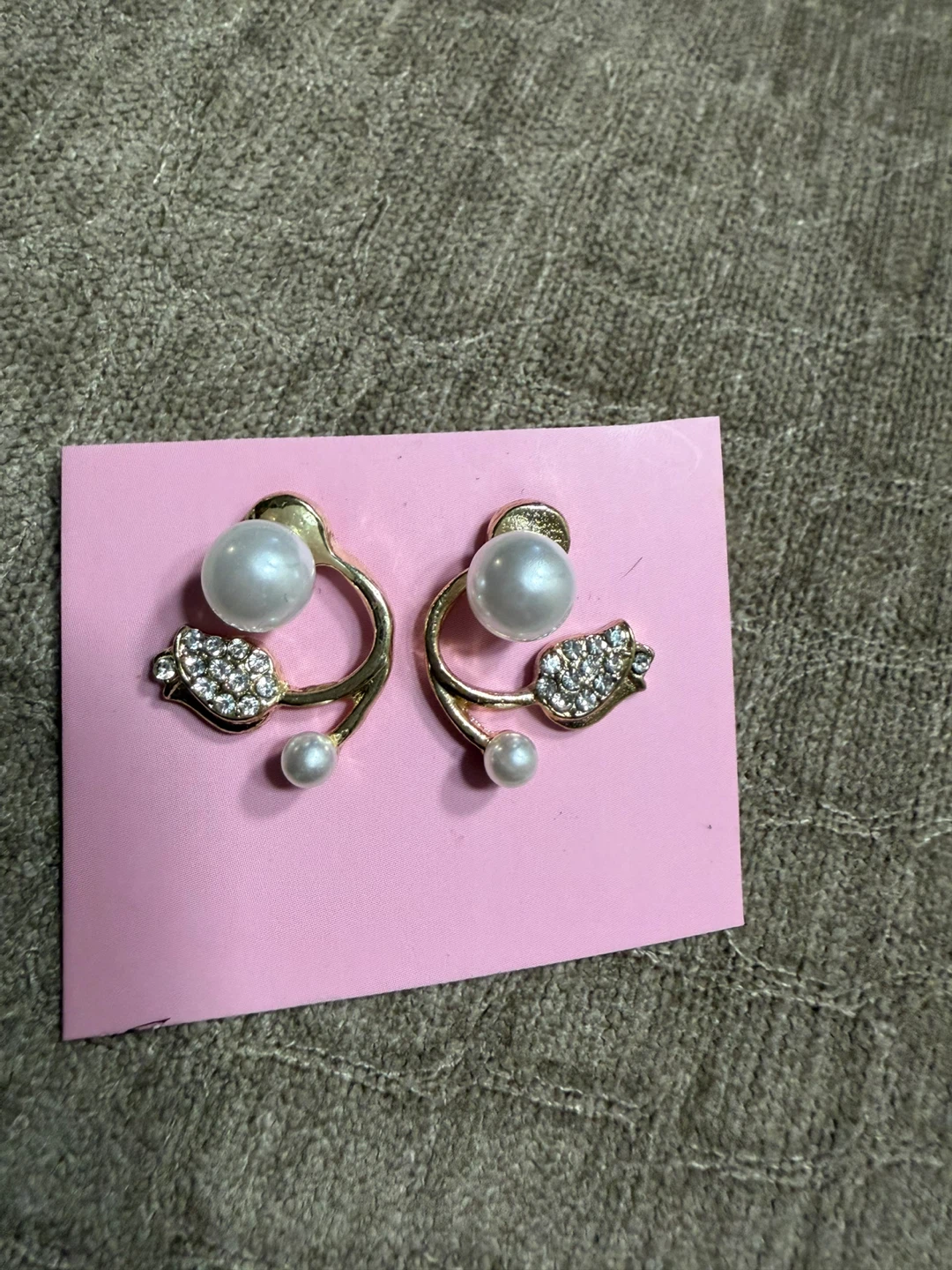 Gold Tone Pearl and Crystal Stud Earrings