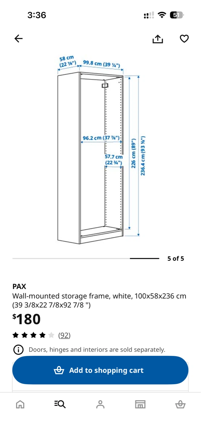 IKEA PAX Wardrobe White 100x58x236 cm - photo 5