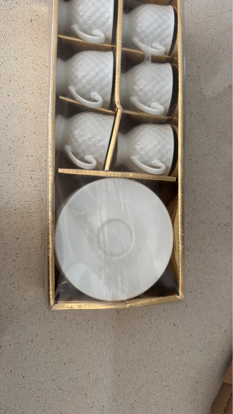 Set of 6 White Coffee Cups with Saucers