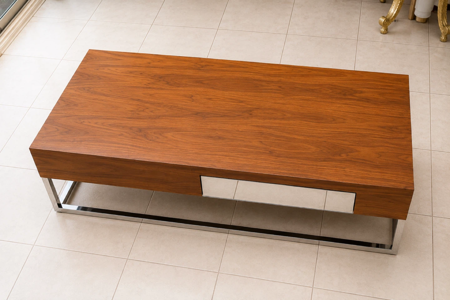 Modern Coffee Table with Chrome Finish and Drawer - photo 5