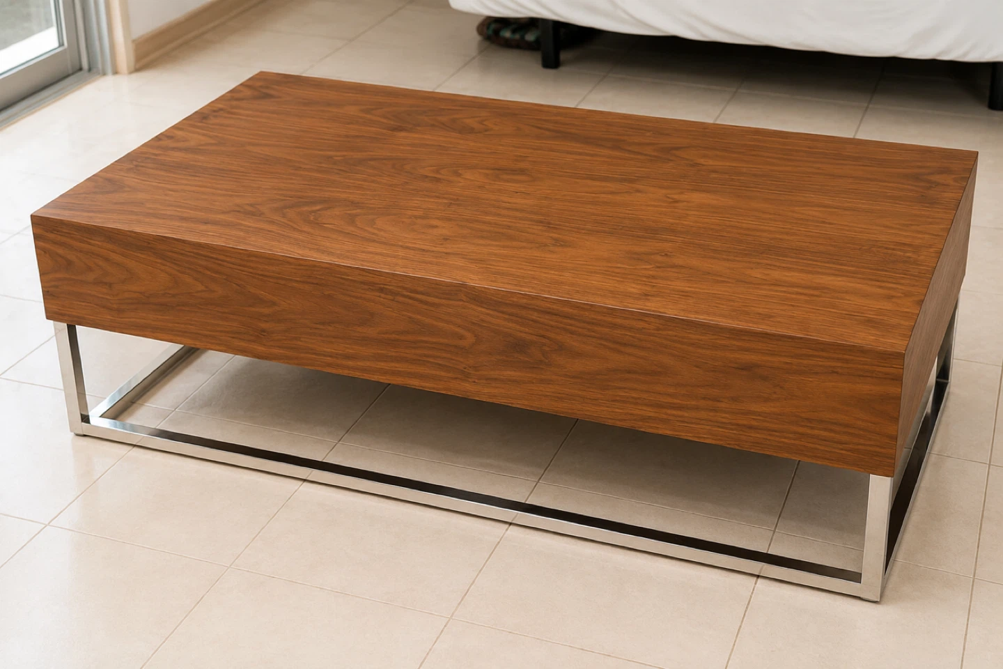 Modern Coffee Table with Chrome Finish and Drawer