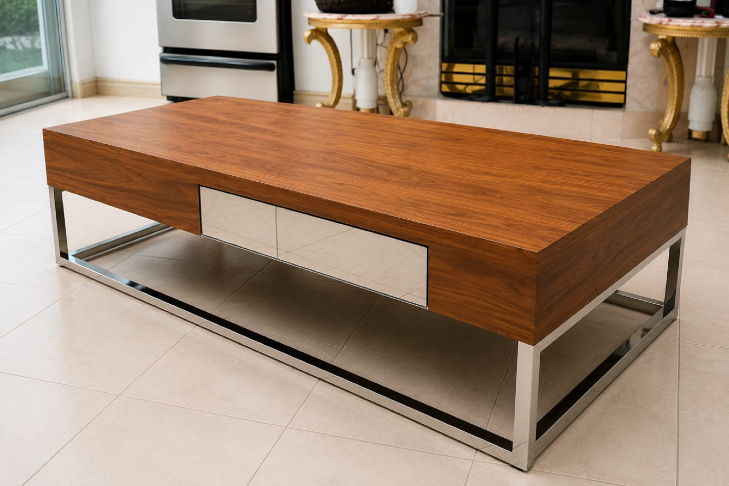Modern Coffee Table with Chrome Finish and Drawer - photo 2