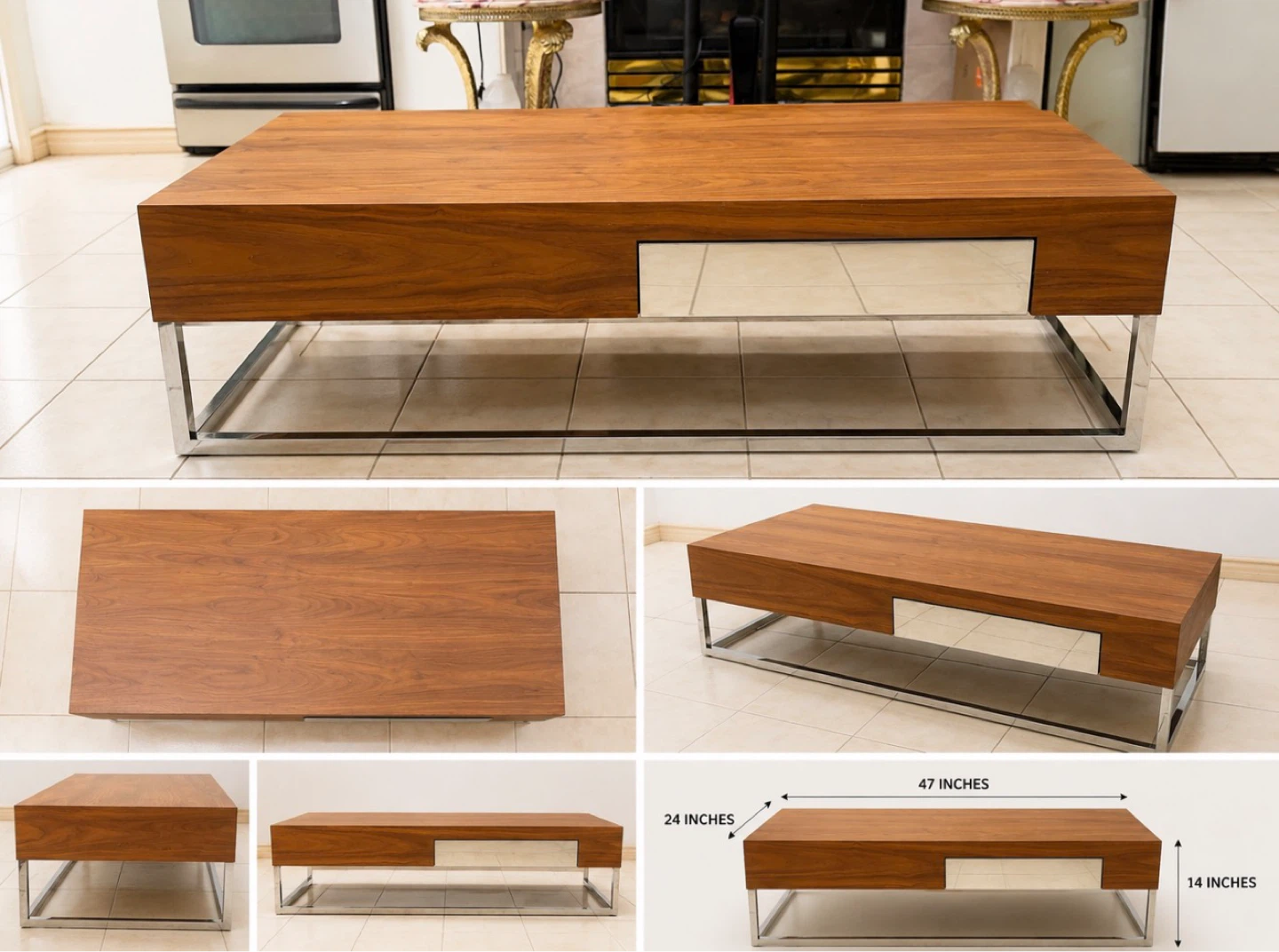 Modern Coffee Table with Chrome Finish and Drawer - photo 3