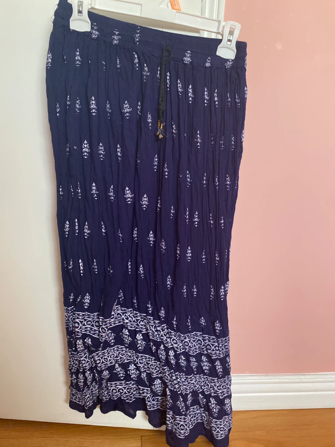Navy Blue Printed Maxi Skirt