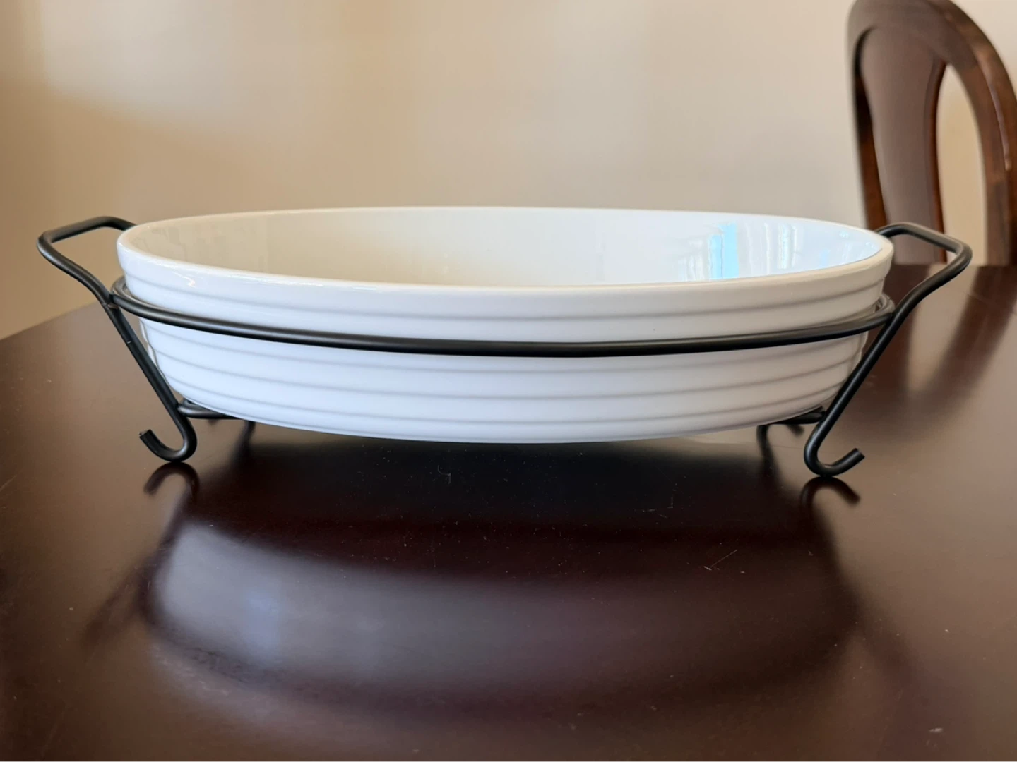White Ceramic Baking Dish Set with Black Metal Holders - photo 2