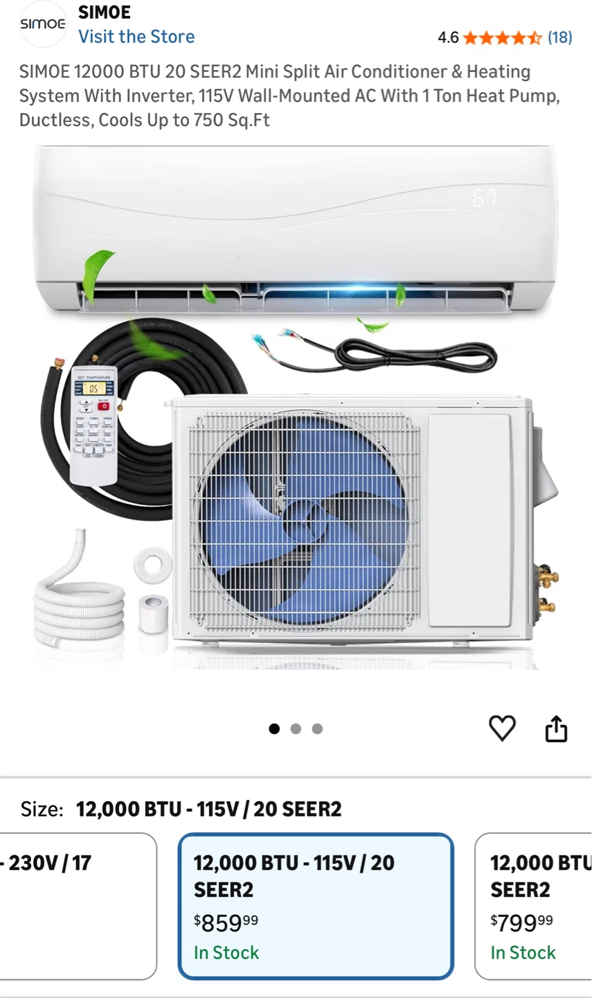 SIMOE 12000 BTU Mini Split Air Conditioner - Indoor Unit only