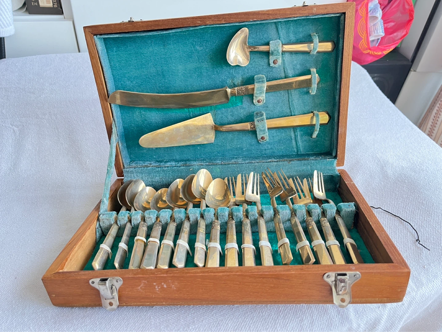 Brassware Cutlery Set in Wooden Case