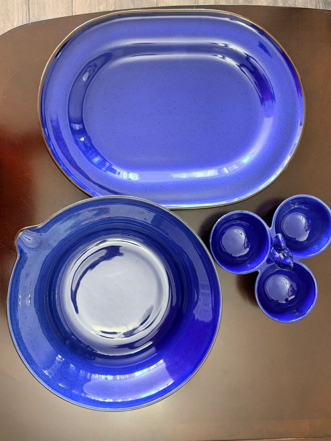 Blue Ceramic Bowl Set with Appetizer Dish