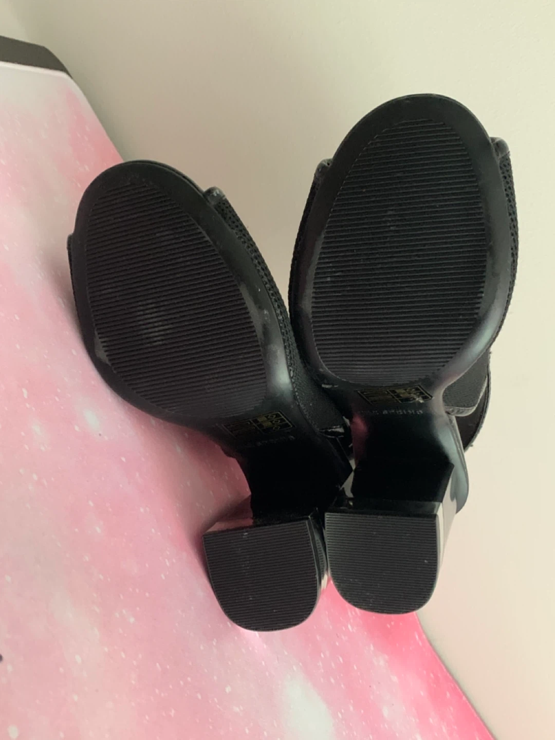 Black Peep-Toe Mesh Block Heels - photo 4