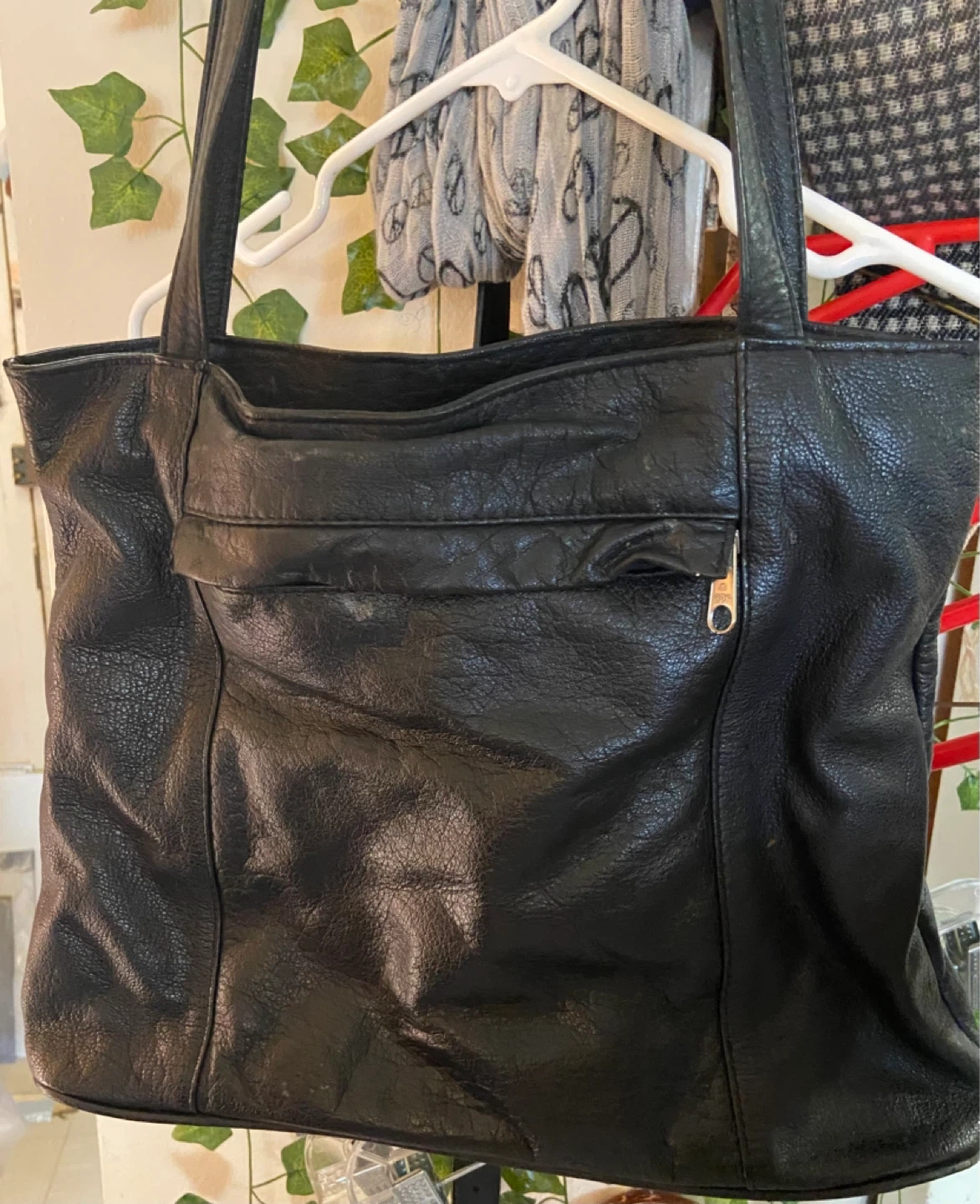 Black Faux Leather Tote Bag