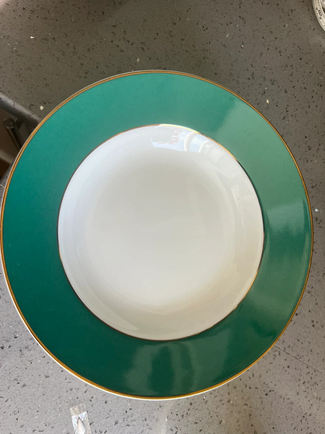 Gallery Fine China Plate with Green and Gold Rim