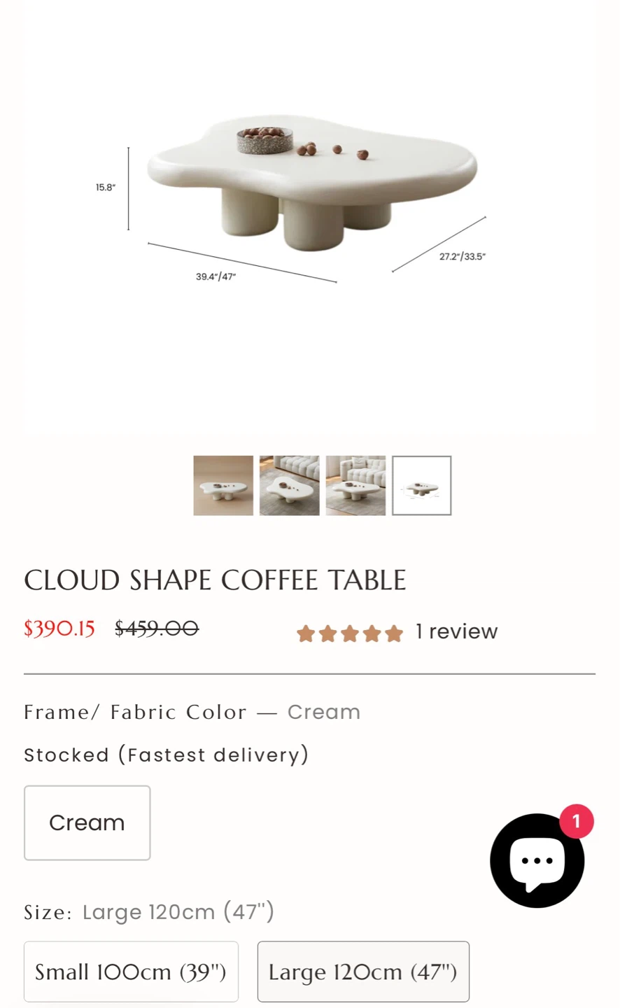 Cloud Shape Coffee Table - Large 120cm - photo 4