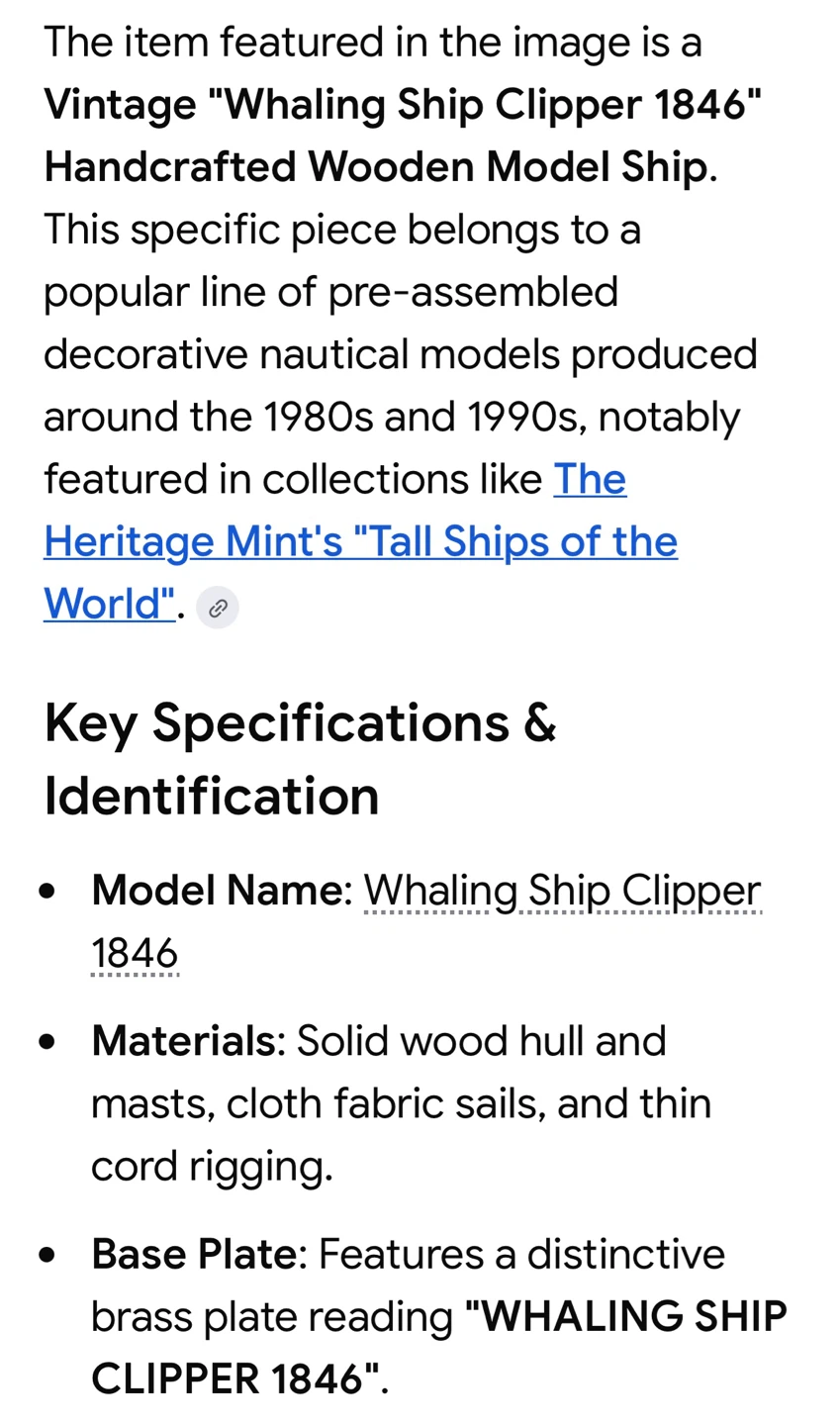 Vintage "Whaling Ship Clipper 1846" Wooden Model Ship - photo 3