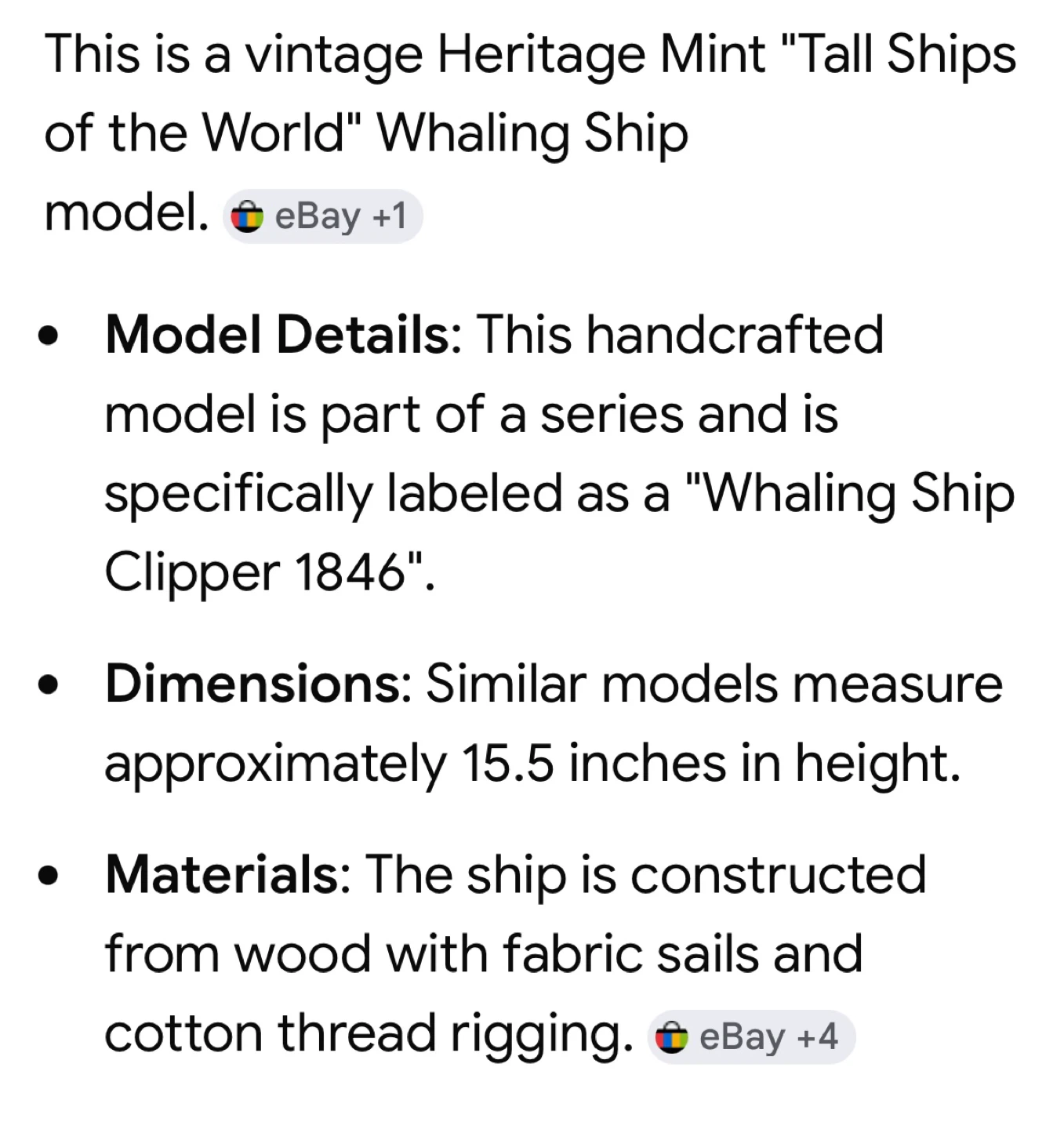 Vintage "Whaling Ship Clipper 1846" Wooden Model Ship - photo 2