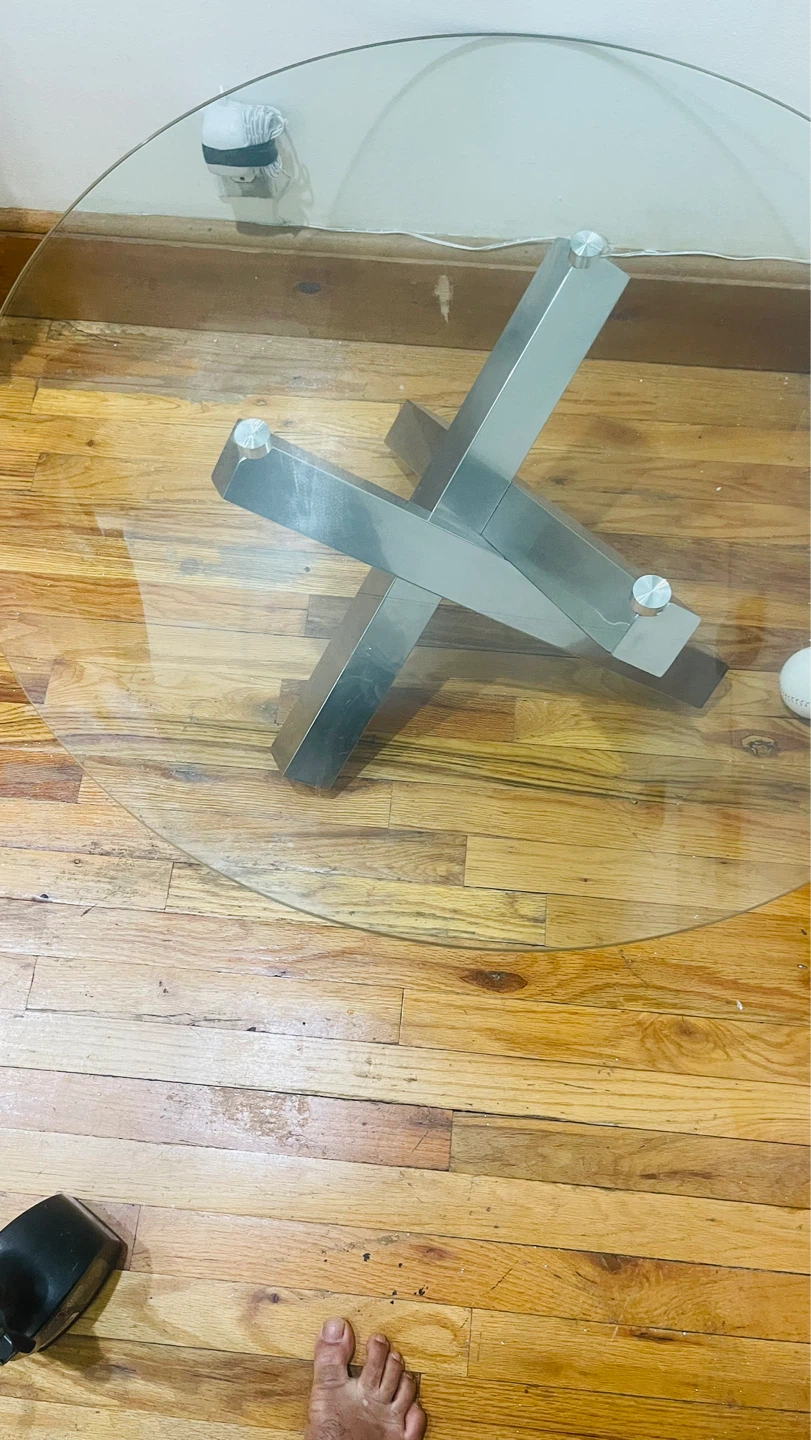 Oval Glass Coffee Table with Metal Base - photo 3
