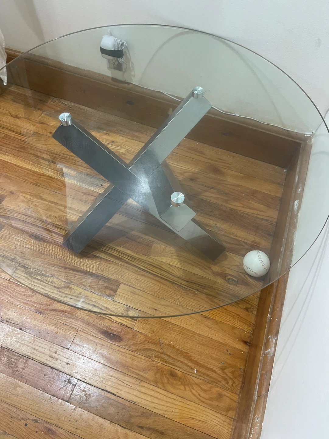 Oval Glass Coffee Table with Metal Base - photo 2