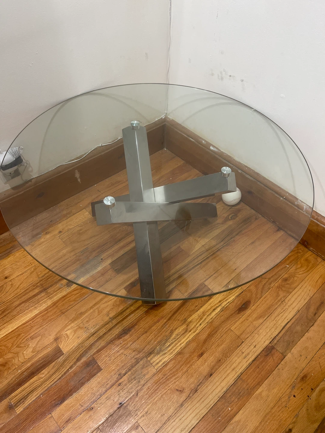 Oval Glass Coffee Table with Metal Base