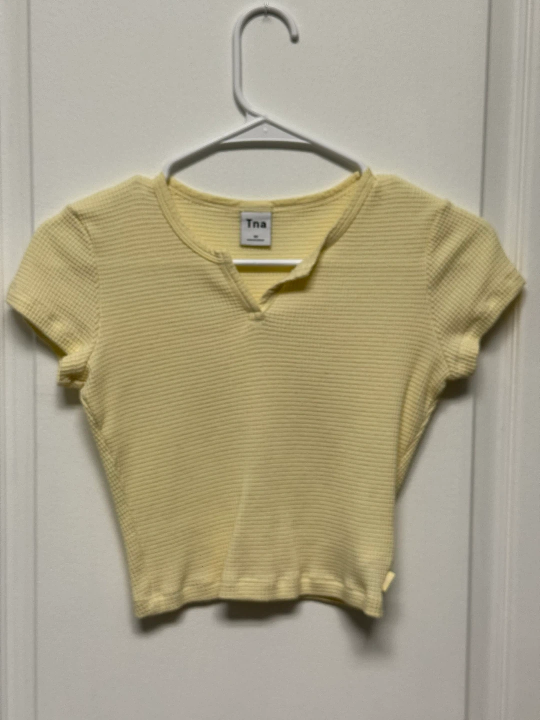 Tna Yellow Waffle Knit Cropped Shirt Size XS