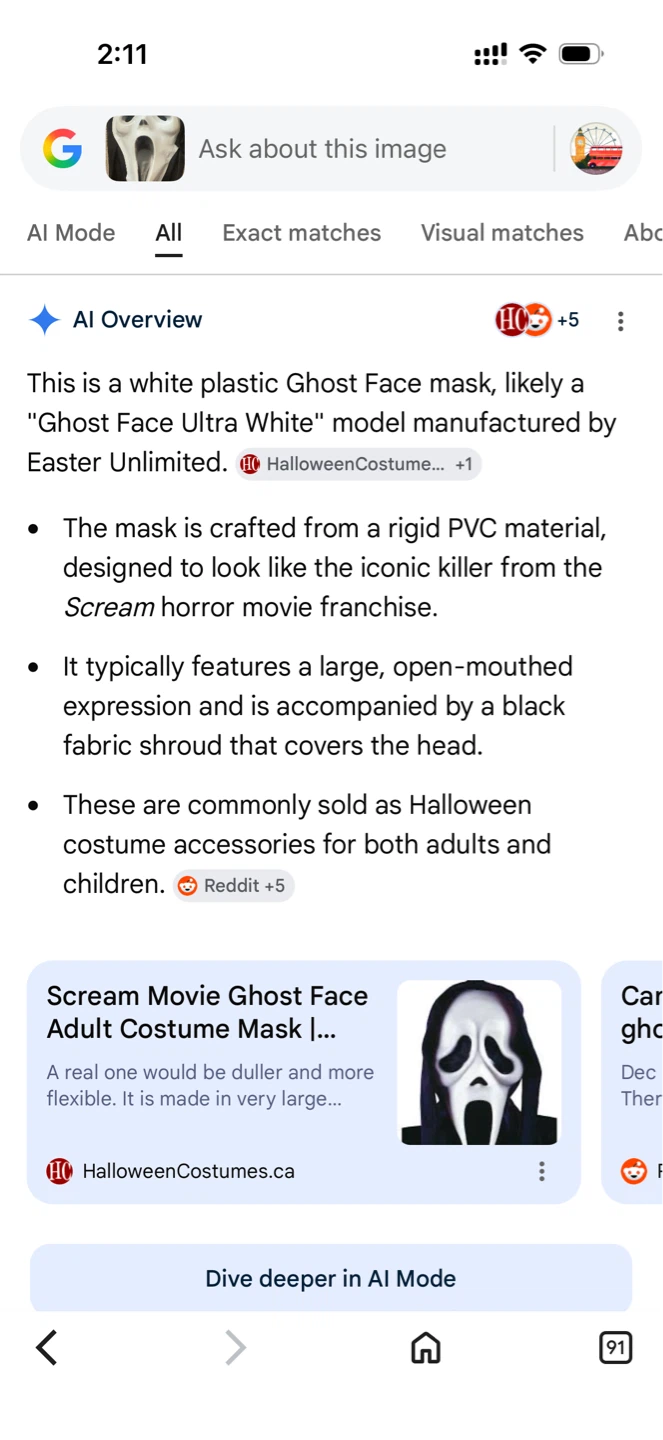 Adult Scream Movie Ghost Face Costume Mask - photo 5