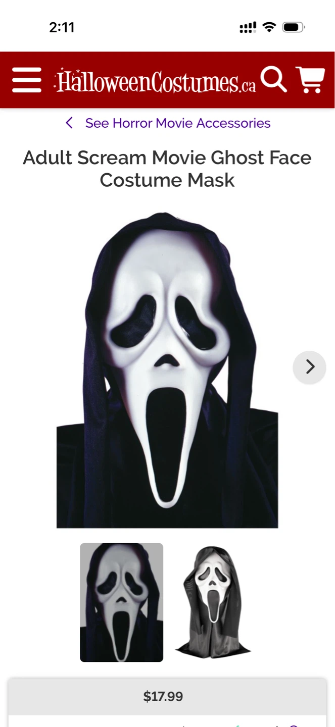 Adult Scream Movie Ghost Face Costume Mask - photo 4