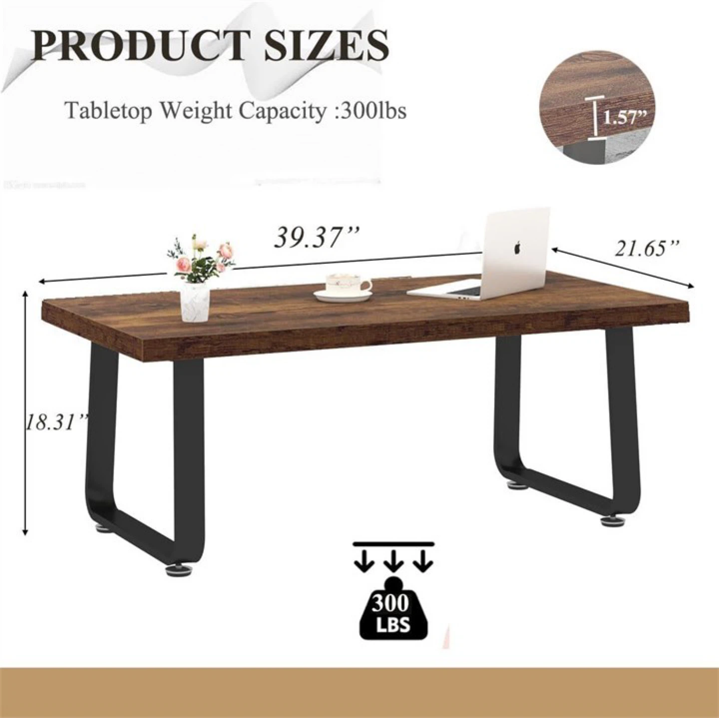 Rustic Wood Coffee Table - 39.37" x 21.65" x 18.31" - photo 2