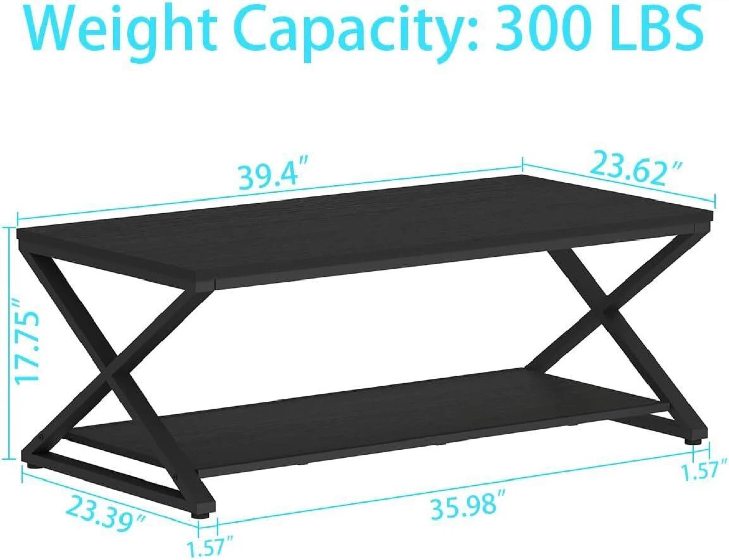 Modern Black Coffee Table with Lower Shelf - photo 2