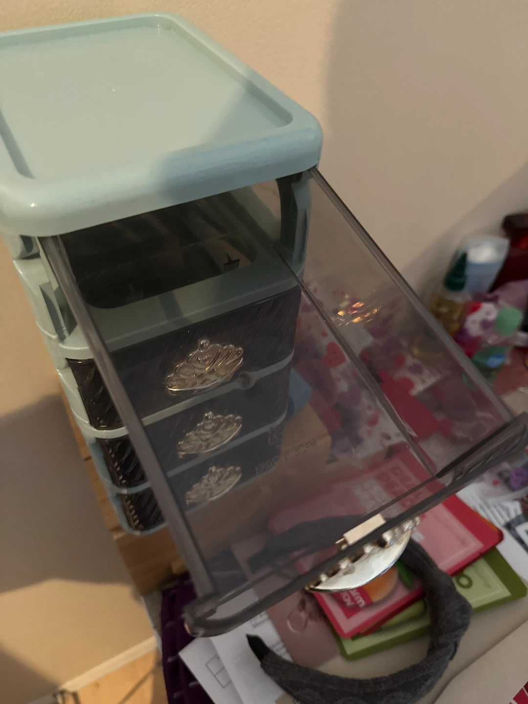Light Blue 4-Drawer Organizer with Crown Pulls - photo 3