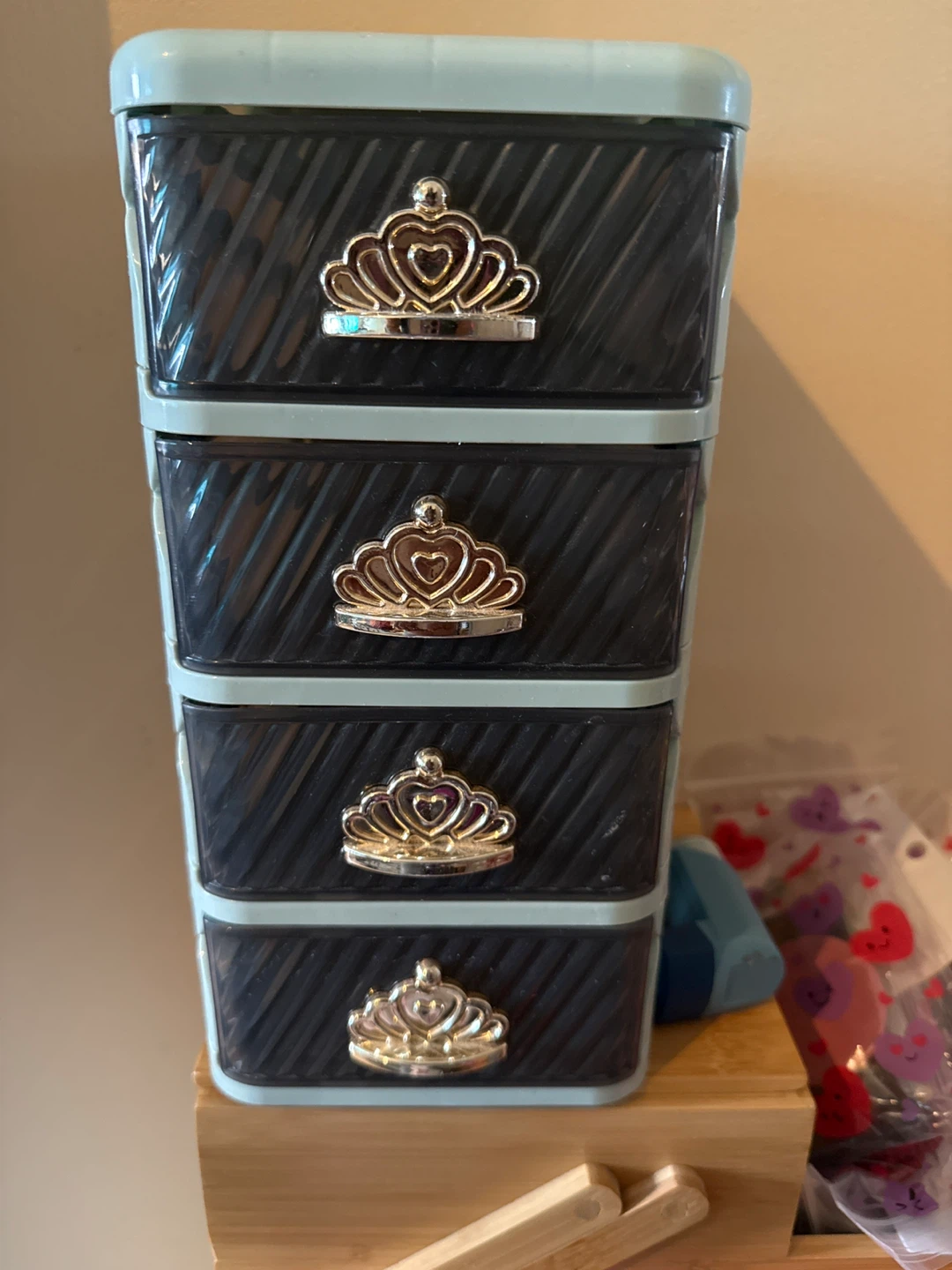 Light Blue 4-Drawer Organizer with Crown Pulls